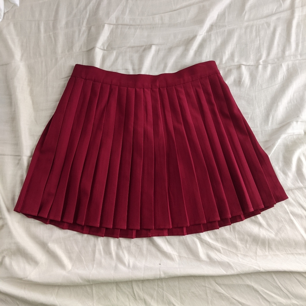 Red, Pleated Mini Skirt